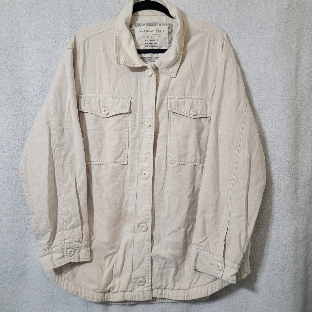 American Eagle Unisex Double Shacket Shirt Jacket Chore Cream White Large Y2K